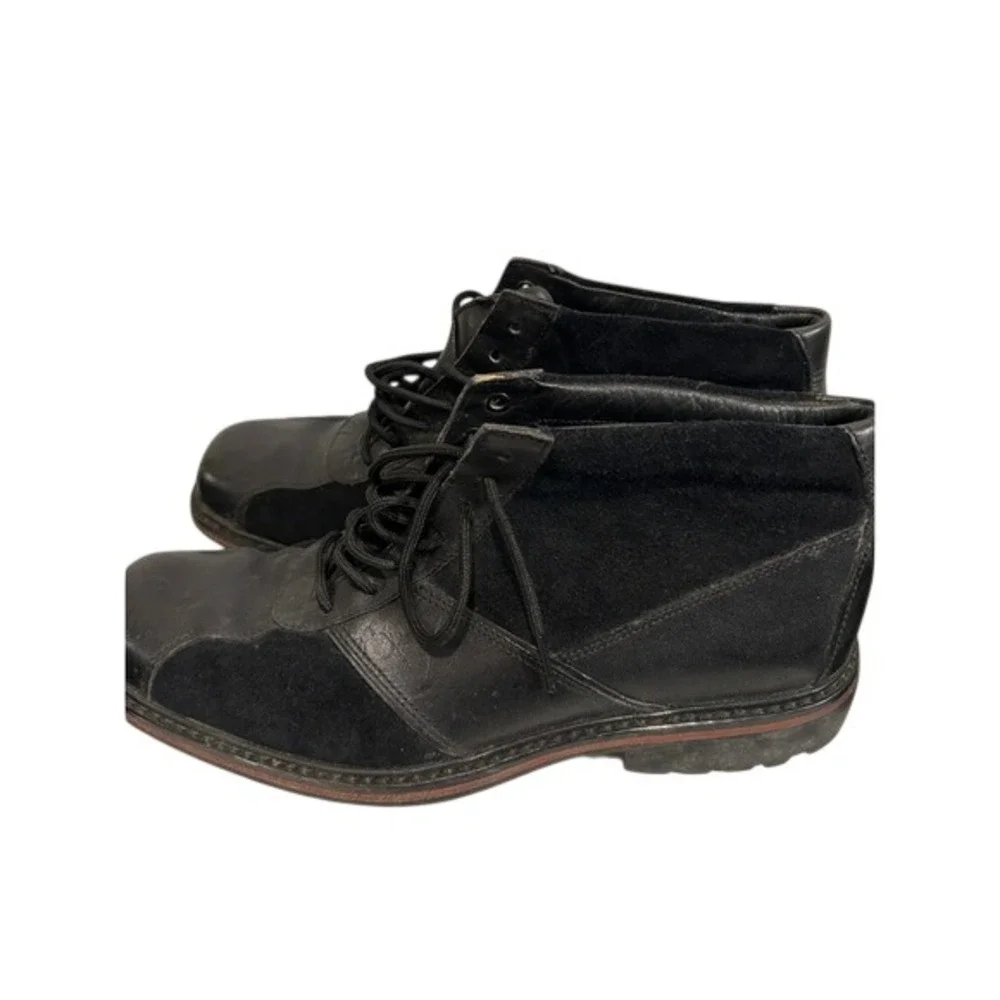 Timberland Square Toe Black Leather Suede Men‎ 10.5 Mid Top Boots